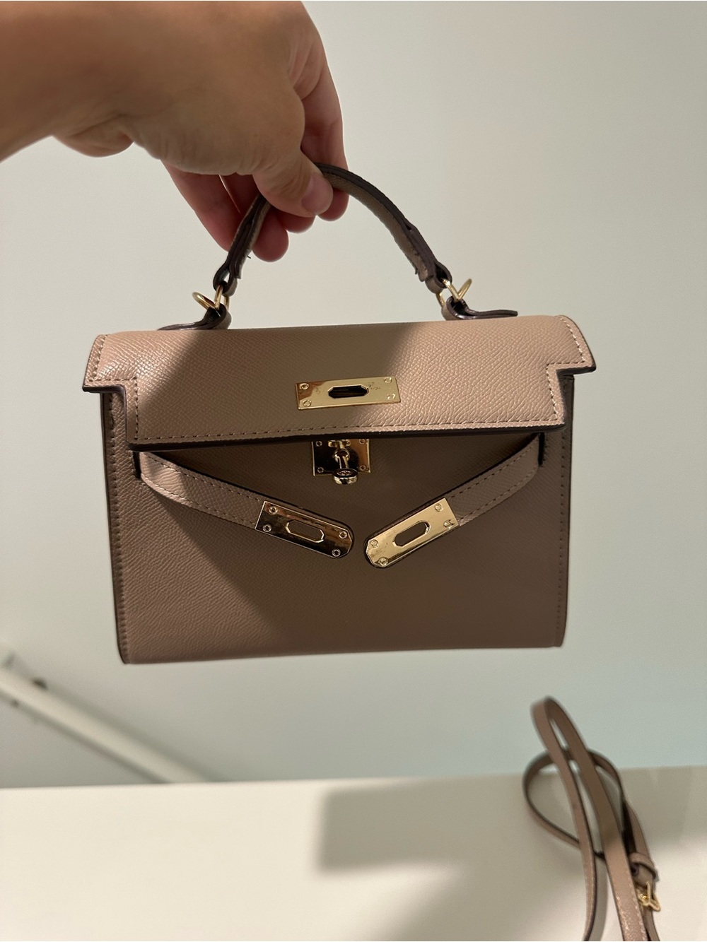 Mini Top-Handle Mini Bag in Taupe with Gold Hardware